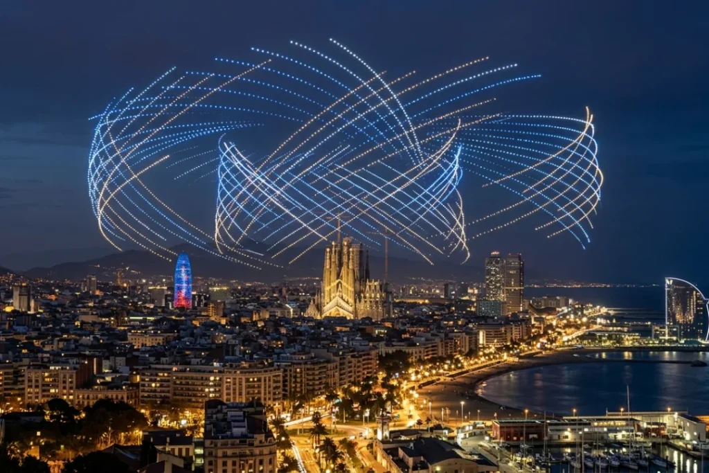 El cielo de Barcelona se rinde a los drones: una nueva era en el espectáculo lumínico